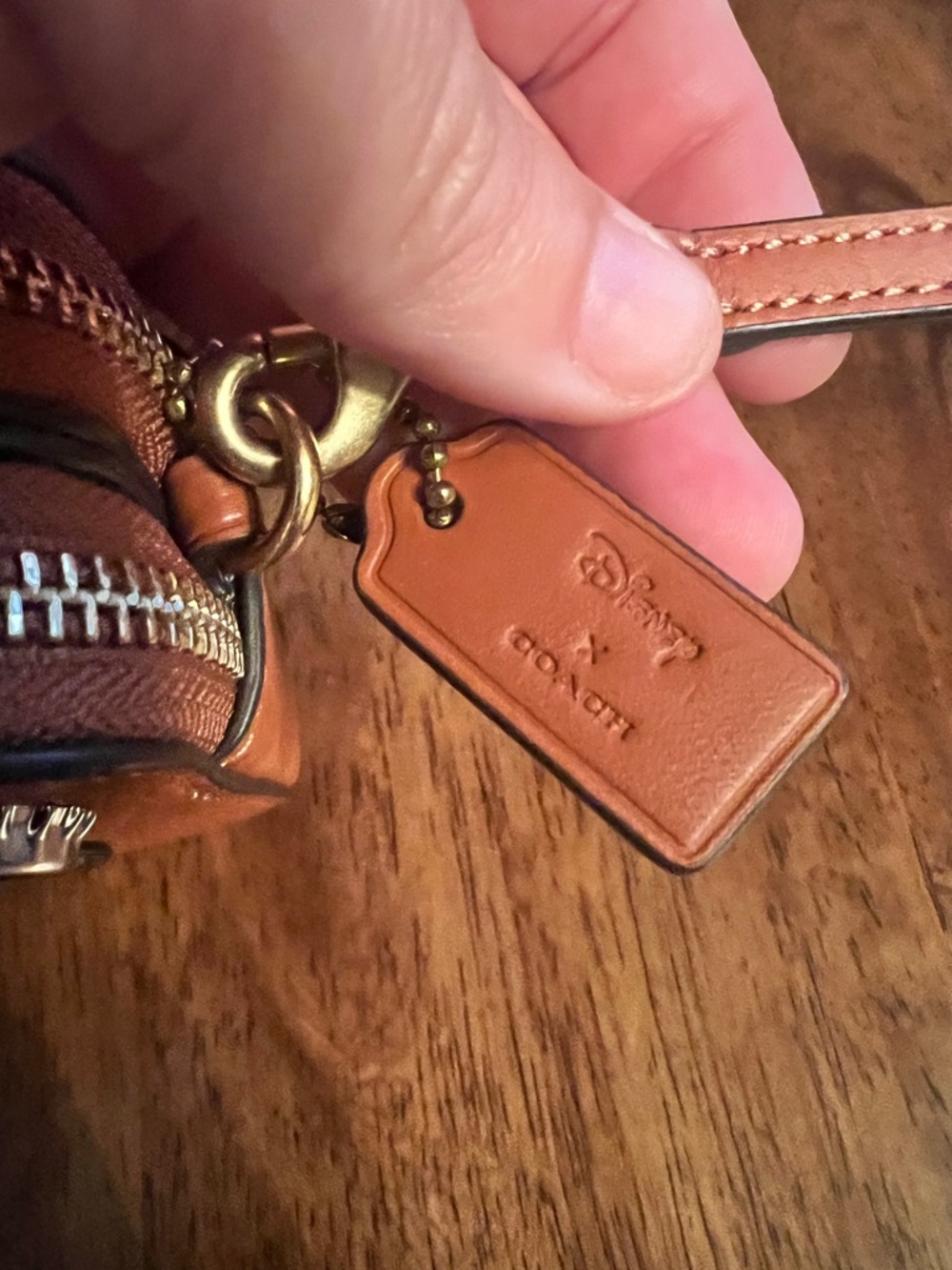 Coach Orange Pebbled Leather Mickey Mouse Patch Crossbody Wallet - Picture 3 of 5
